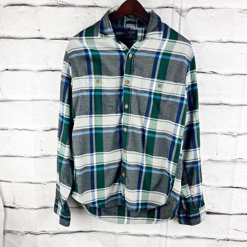 J.Crew Men’s Slim Fit Flannel Button Down Shirt Green Blue Plaid Size M - Picture 2 of 7